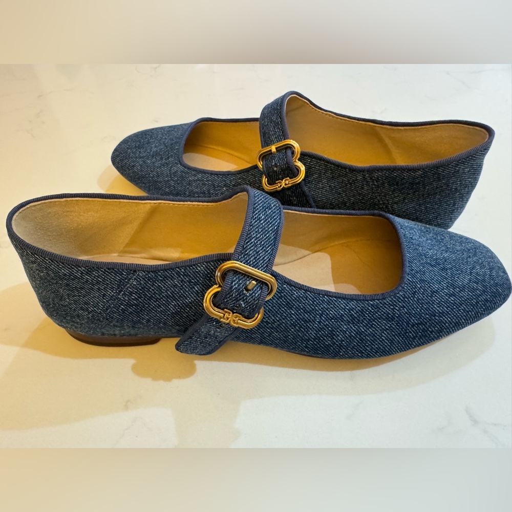 Sam Edelman Denim Flats with Gold Buckle Size 7 Brand New NWOT